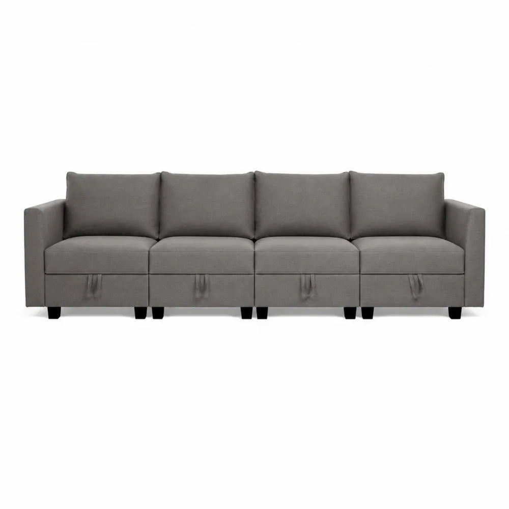 Sofa modułowa z tkaniny poliestrowej z funkcją przechowywania, 300x90x75 cm, szara