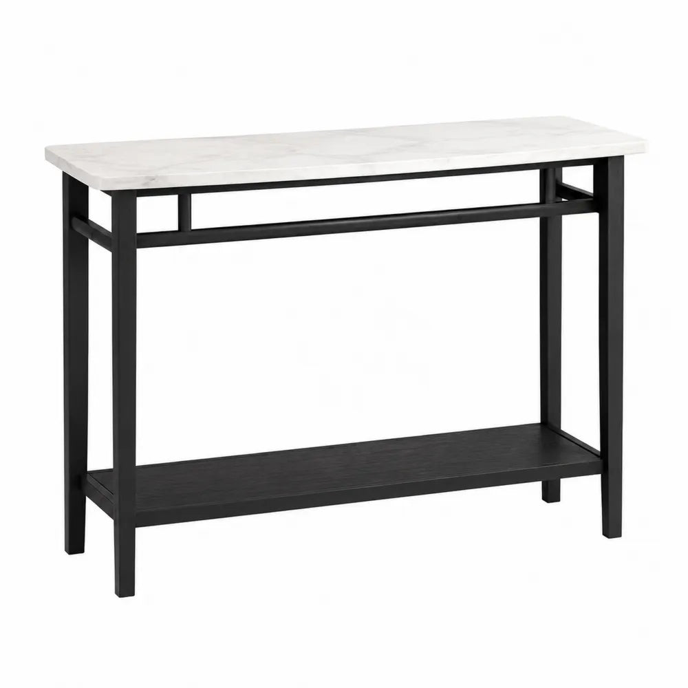 Konsola prostokątna marmurowa z metalem biała/czarna 120x30x80 cm