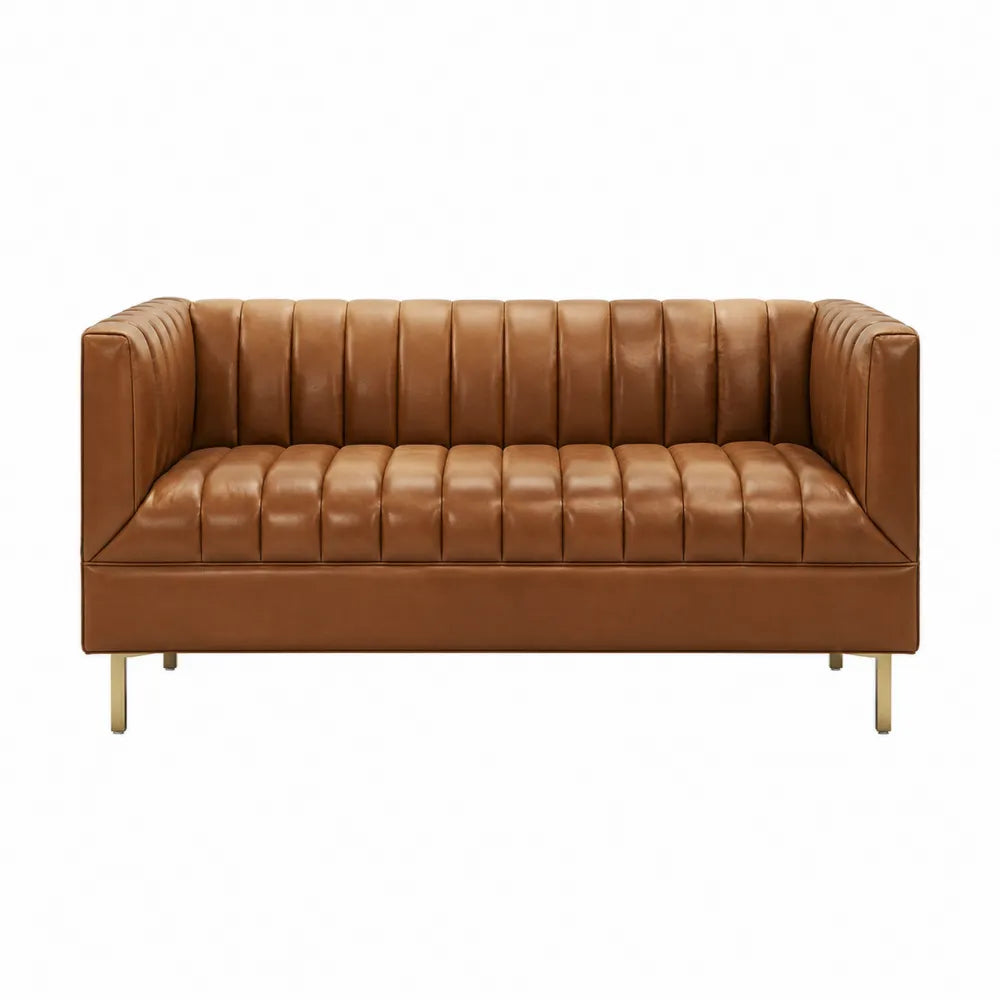 Dwuosobowa sofa ze skóry naturalnej z metalowymi nogami