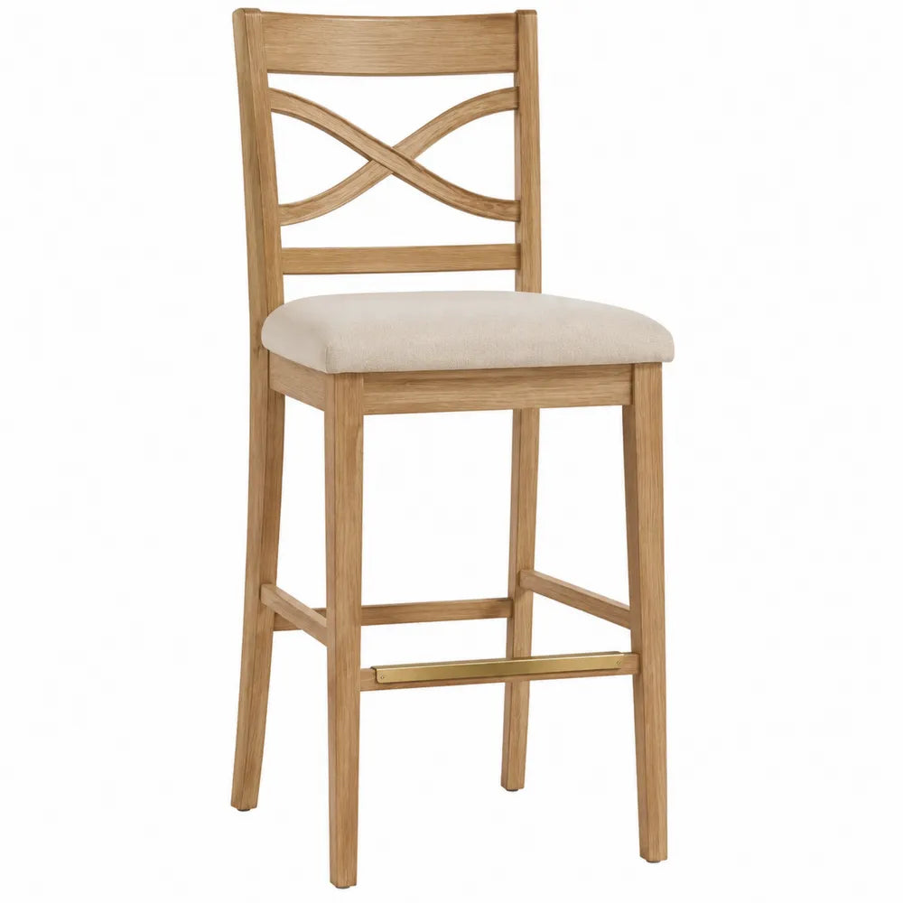 Krzesło barowe drewniane bukowe z tapicerowanym siedziskiem, wysokość 110 cm, kolor naturalny