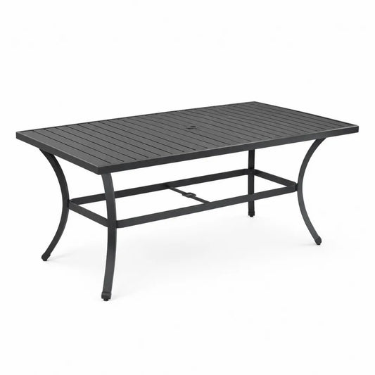 Stół ogrodowy aluminiowy czarny z otworem na parasol 180x90x74 cm