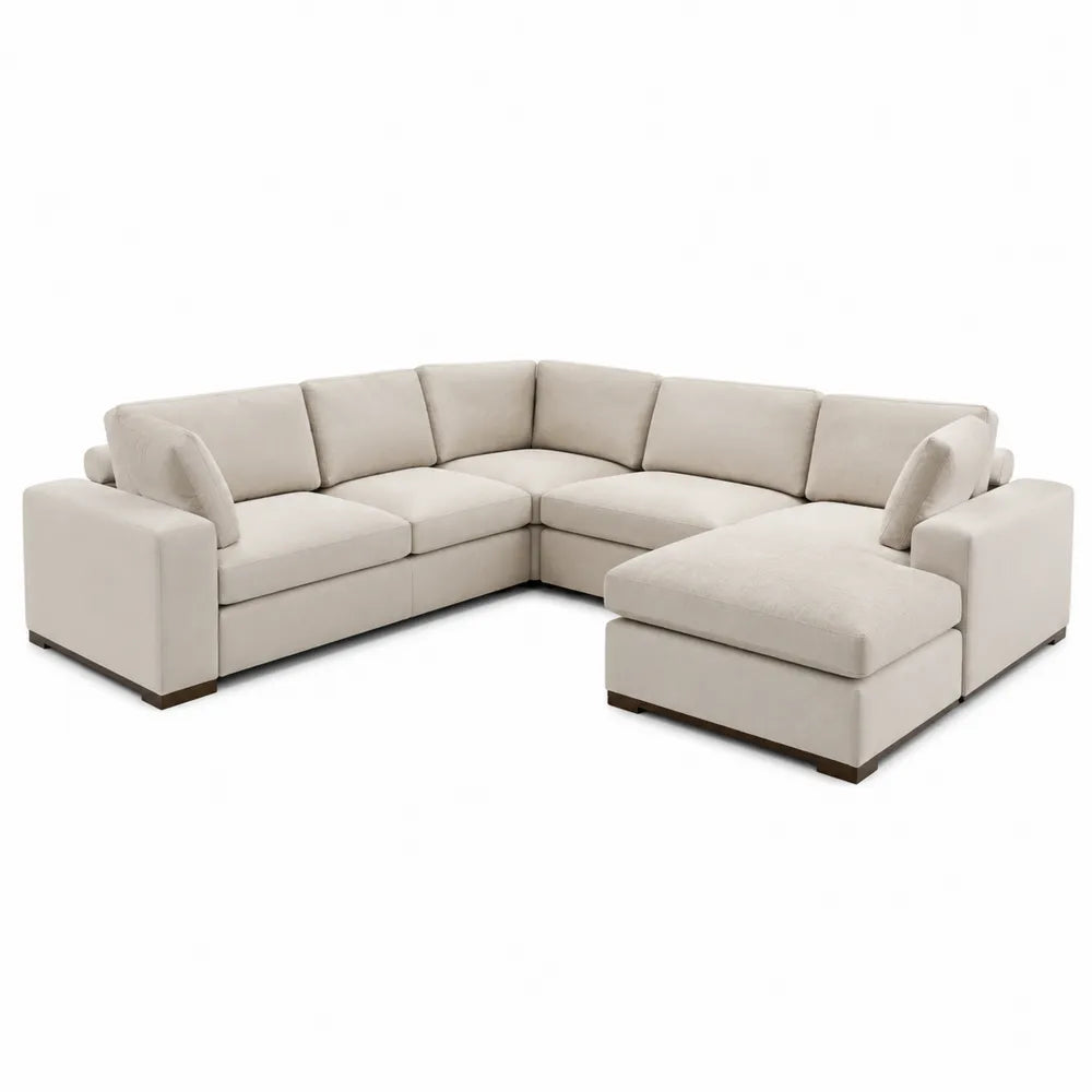 Narożnik modułowy 6-osobowy kremowy 300x220 cm z szezlongiem