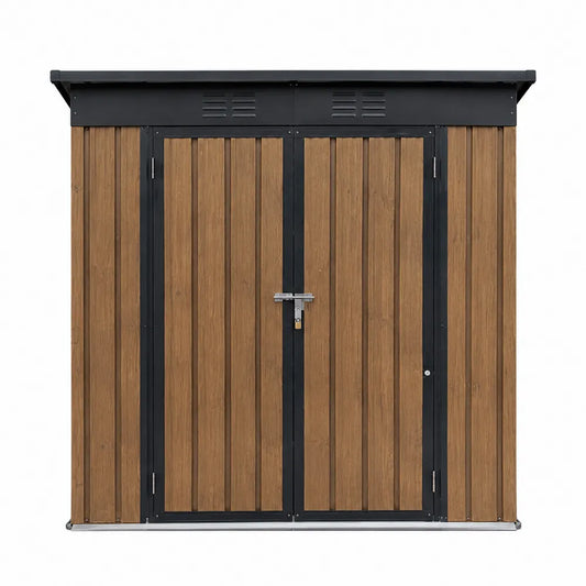 Schowek ogrodowy z metalową konstrukcją i drewnianymi panelami 210 cm x 120 cm x 190 cm brązowy/czarny