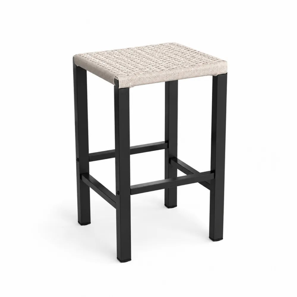 Stołek barowy metalowy z technorattanu czarny/beżowy 40x40x70 cm