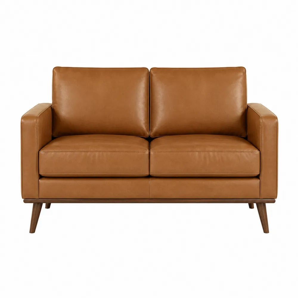 Dwuosobowa sofa skórzana brązowa z drewna bukowego 140 cm