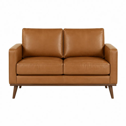 Dwuosobowa sofa skórzana brązowa z drewna bukowego 140 cm